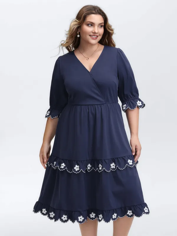 Embroidered Color Contrast Lace Midi Dress made by Bloomchic