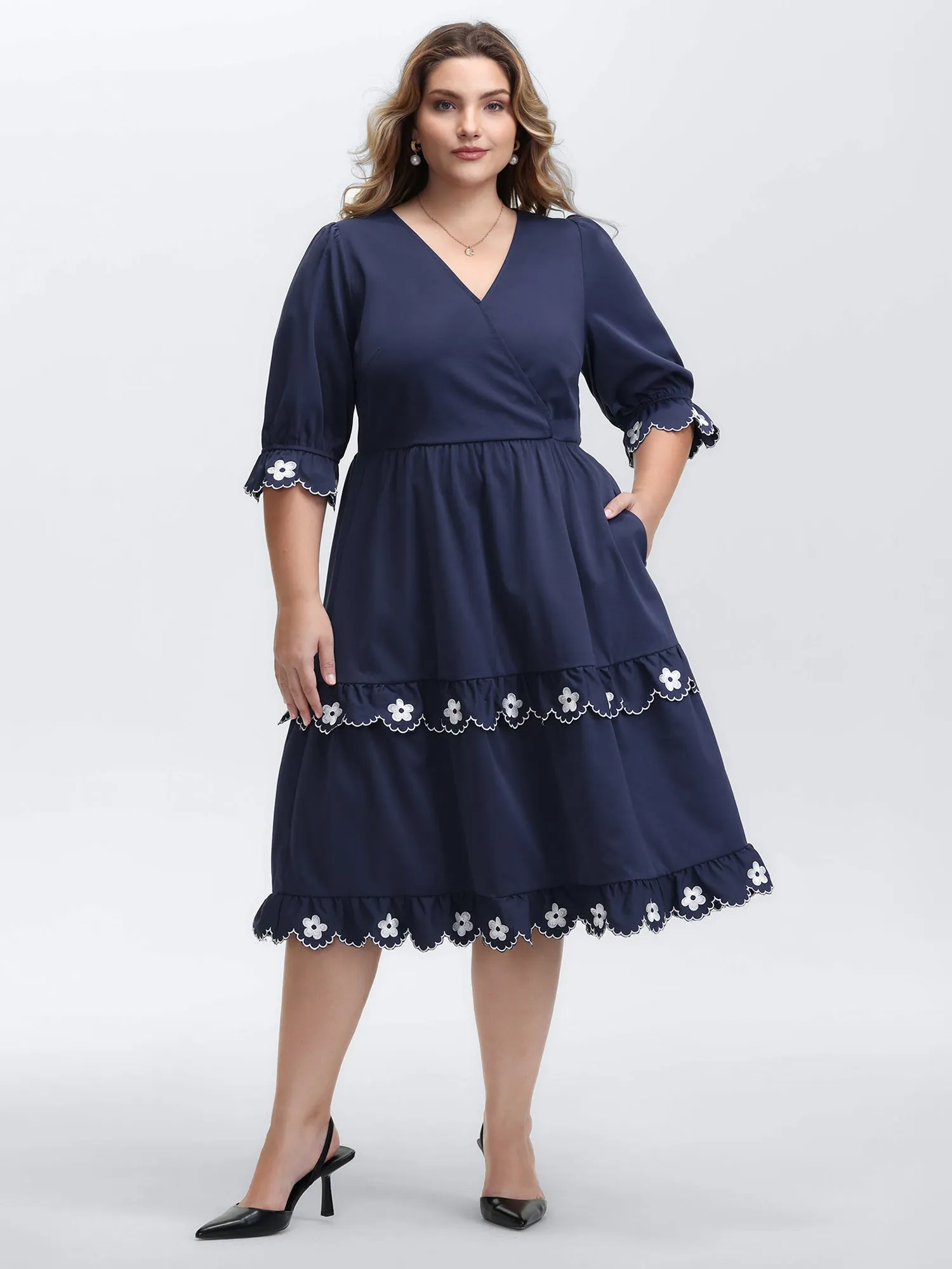 Embroidered Color Contrast Lace Midi Dress sold by Bloomchic product image thumbnail 3
