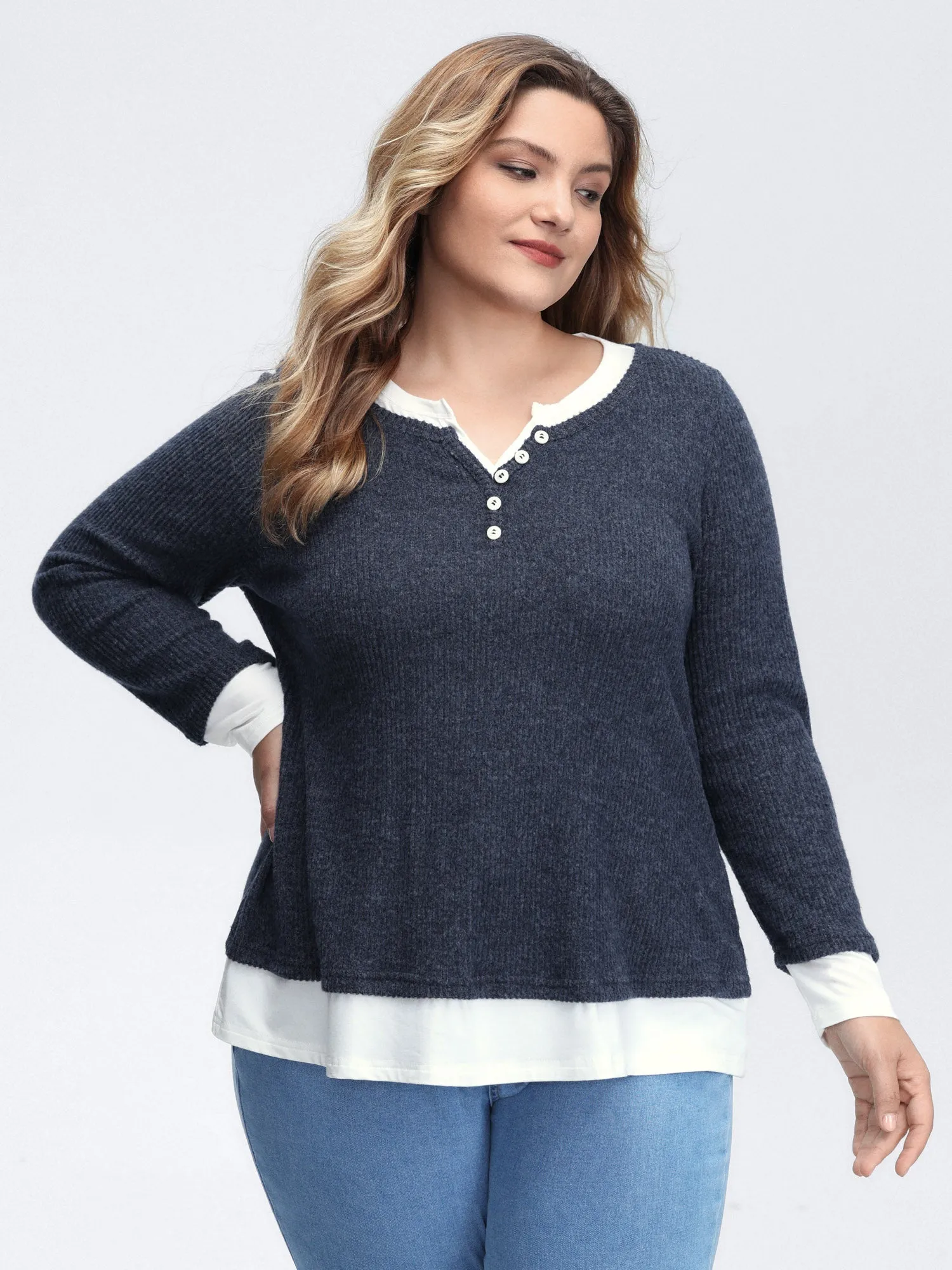 Velvety-Textured Ribbed Layered T-Shirt sold by Bloomchic