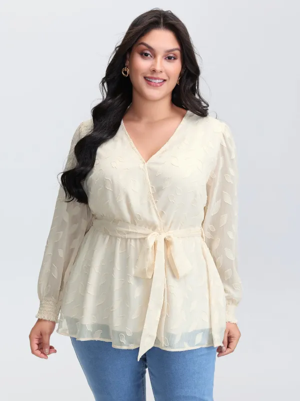 Sheer Chiffon Textured Waist-Tie Blouse sold by Bloomchic