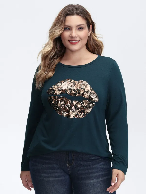 Supersoft Embroidered Leopard Lips Sequin T-Shirt made by Bloomchic