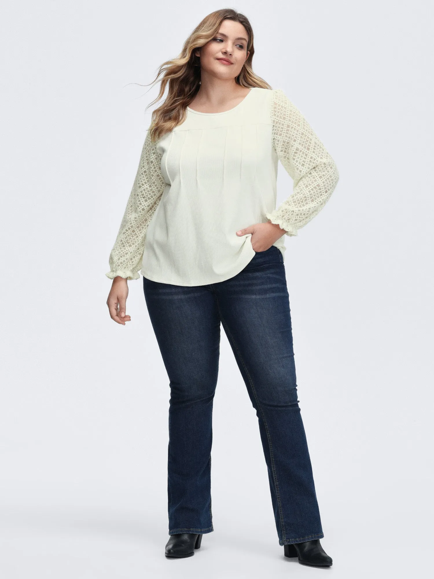 Supersoft Velvety-Feel Lace Trim Round Neck T-Shirt sold by Bloomchic product image thumbnail 3