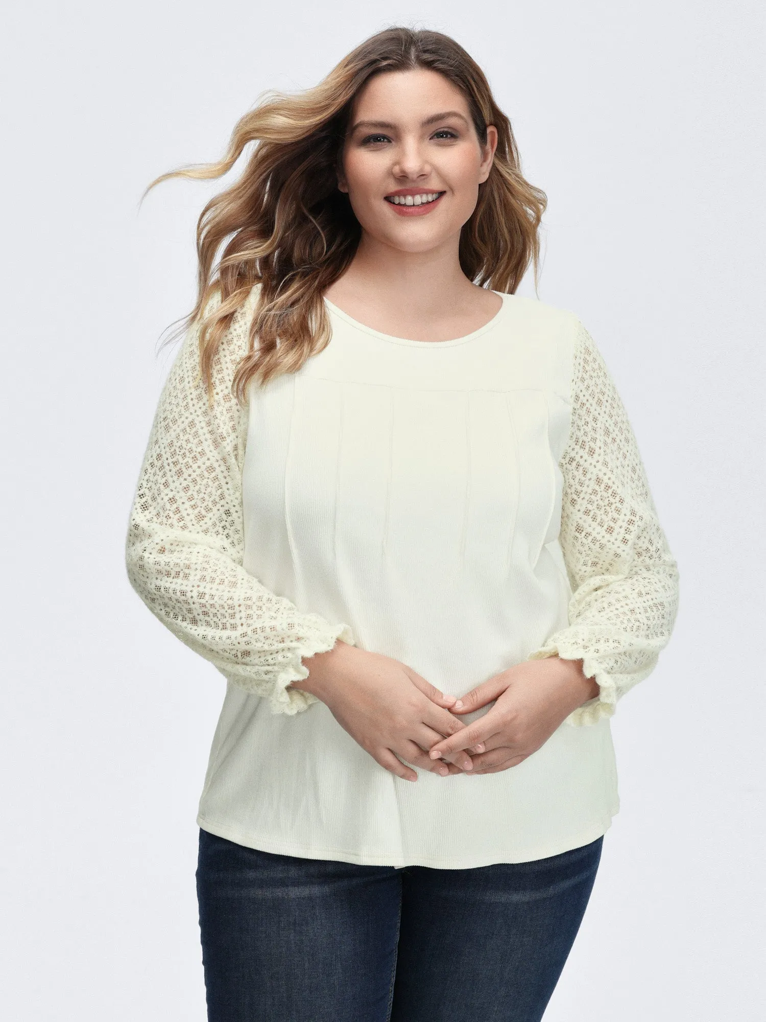 Supersoft Velvety-Feel Lace Trim Round Neck T-Shirt sold by Bloomchic