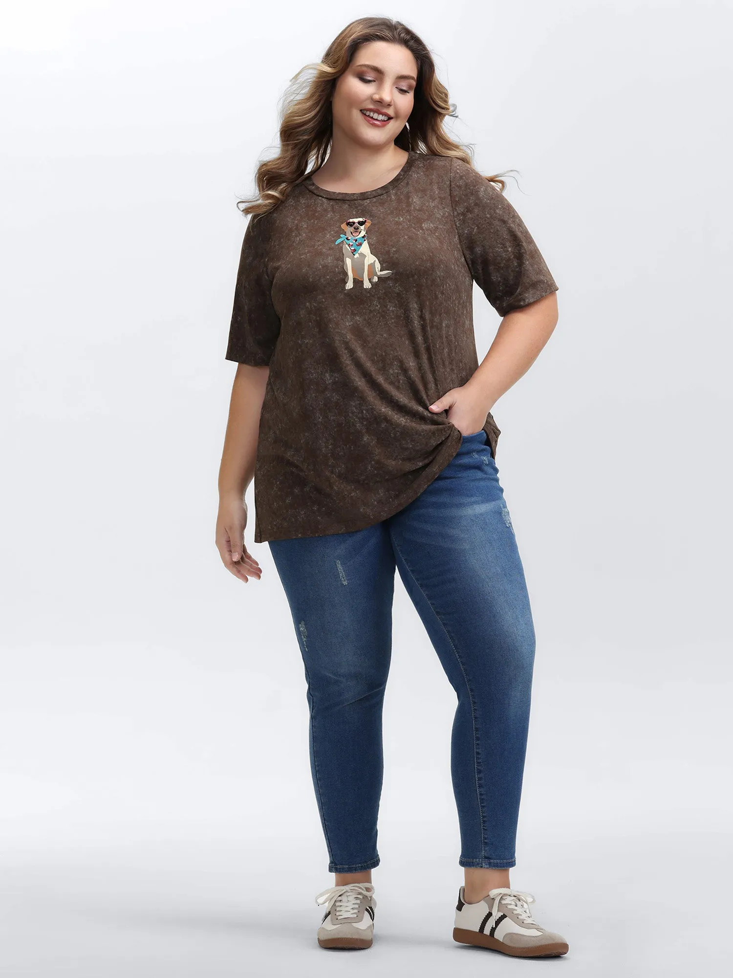 Chic Dog Pattern Snowflake Effect T-Shirt sold by Bloomchic product image thumbnail 3