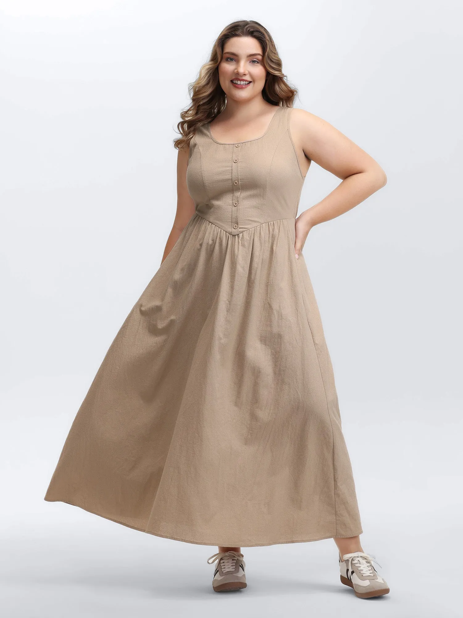 Shirred Back Waist-Defining Maxi Dress sold by Bloomchic