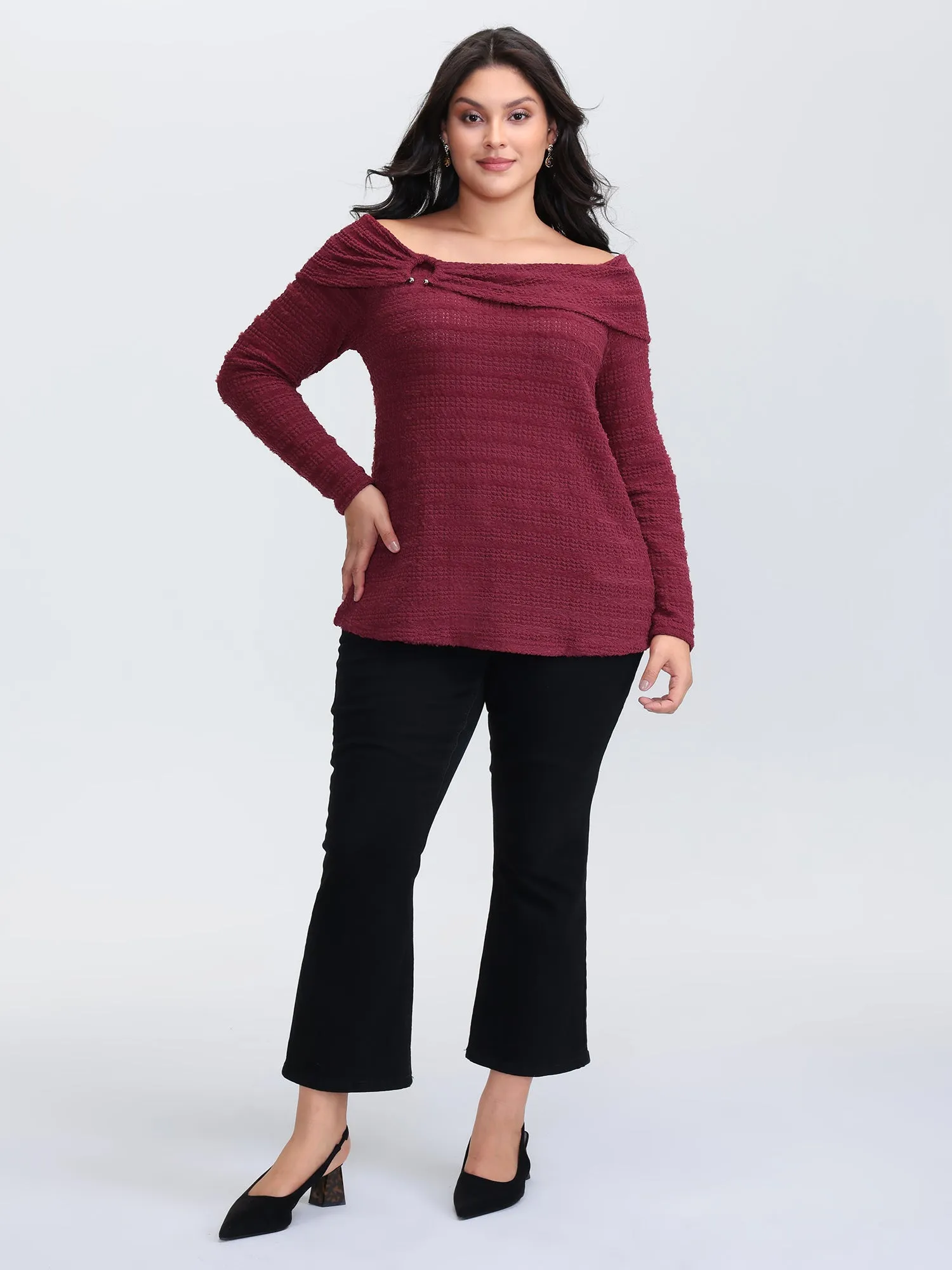 Furry Textured Off-Shoulder Knit Top sold by Bloomchic product image thumbnail 3