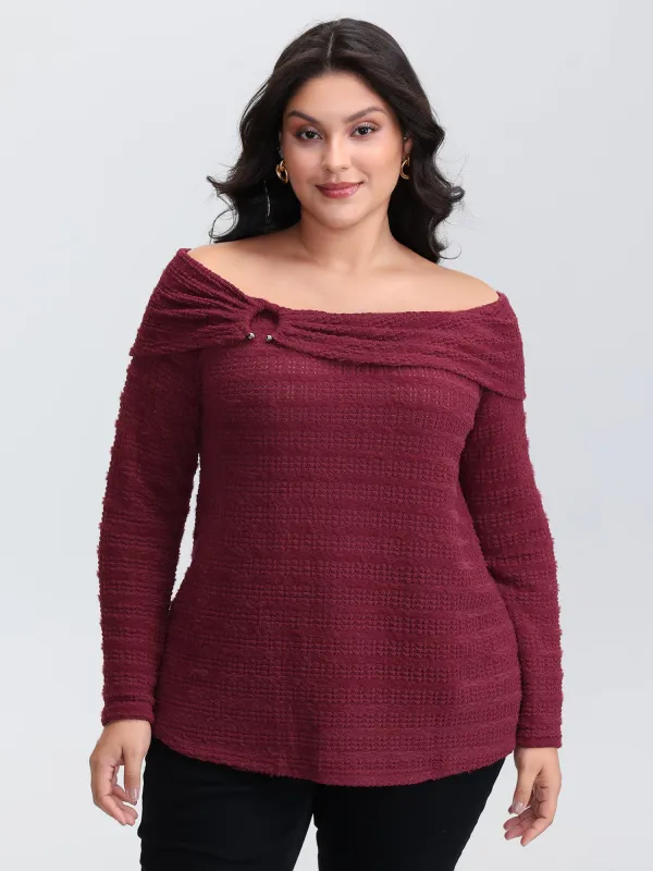Furry Textured Off-Shoulder Knit Top sold by Bloomchic