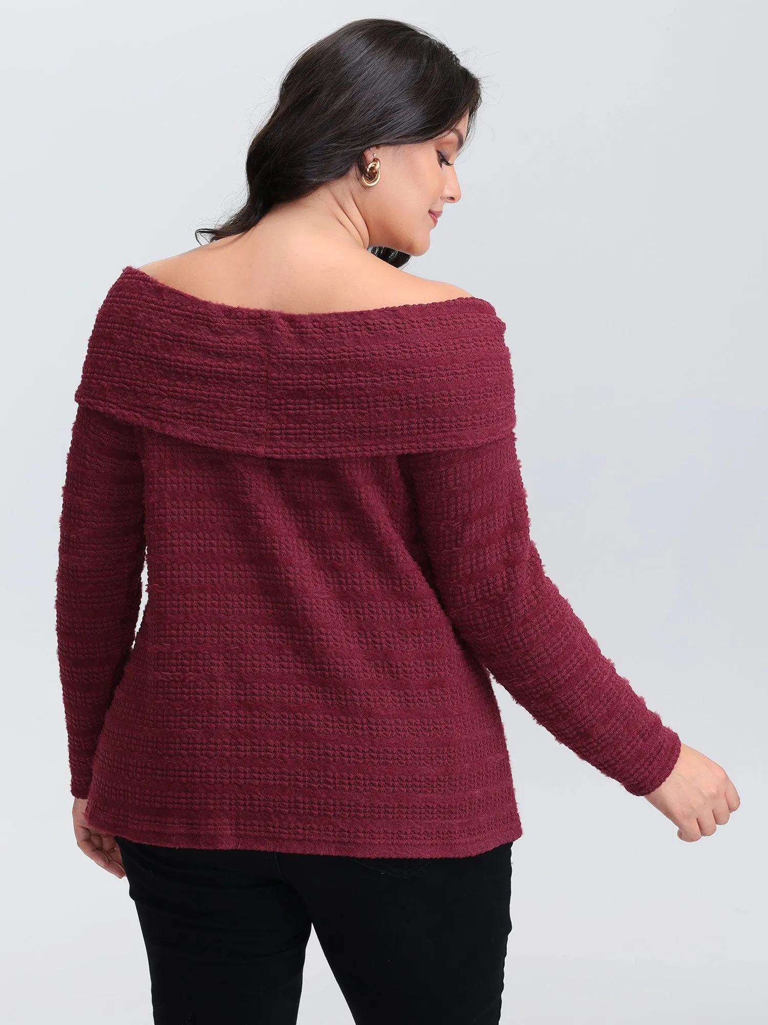 Furry Textured Off-Shoulder Knit Top sold by Bloomchic product image thumbnail 4