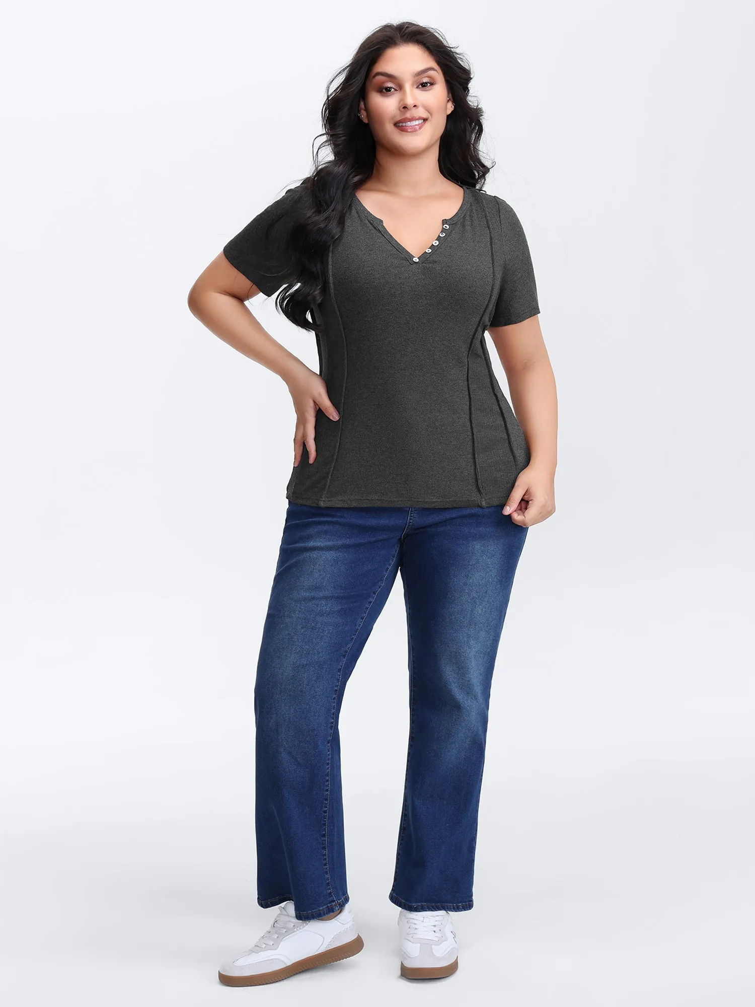 Supersoft Ribbed Split Neckline Fitted T-Shirt sold by Bloomchic product image thumbnail 3