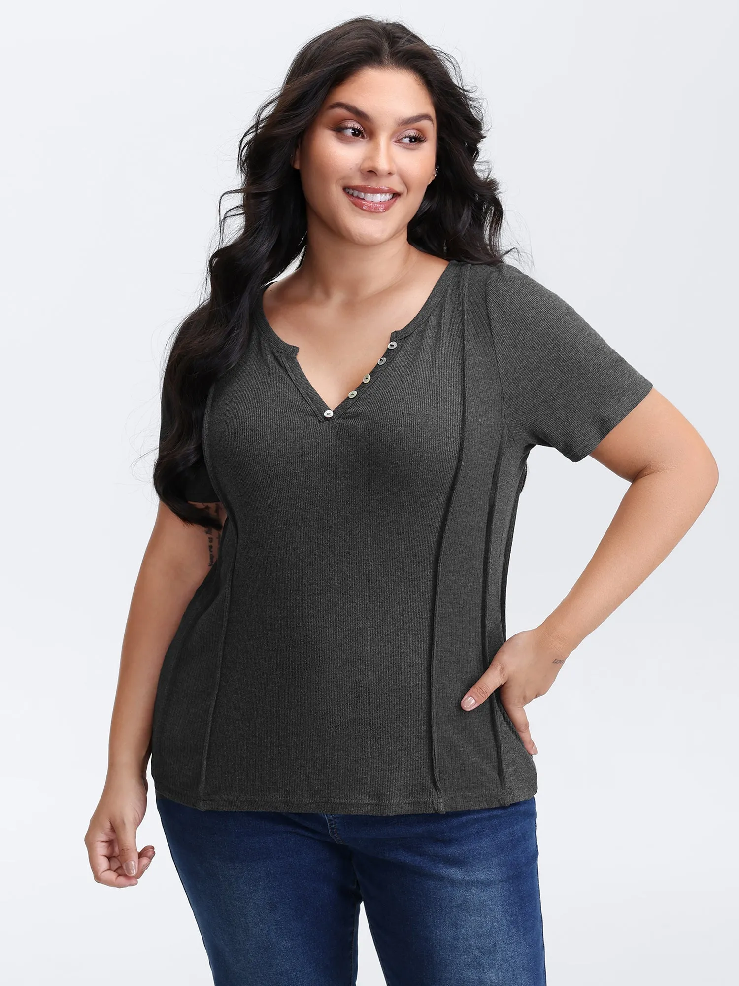 Supersoft Ribbed Split Neckline Fitted T-Shirt sold by Bloomchic product image thumbnail 2