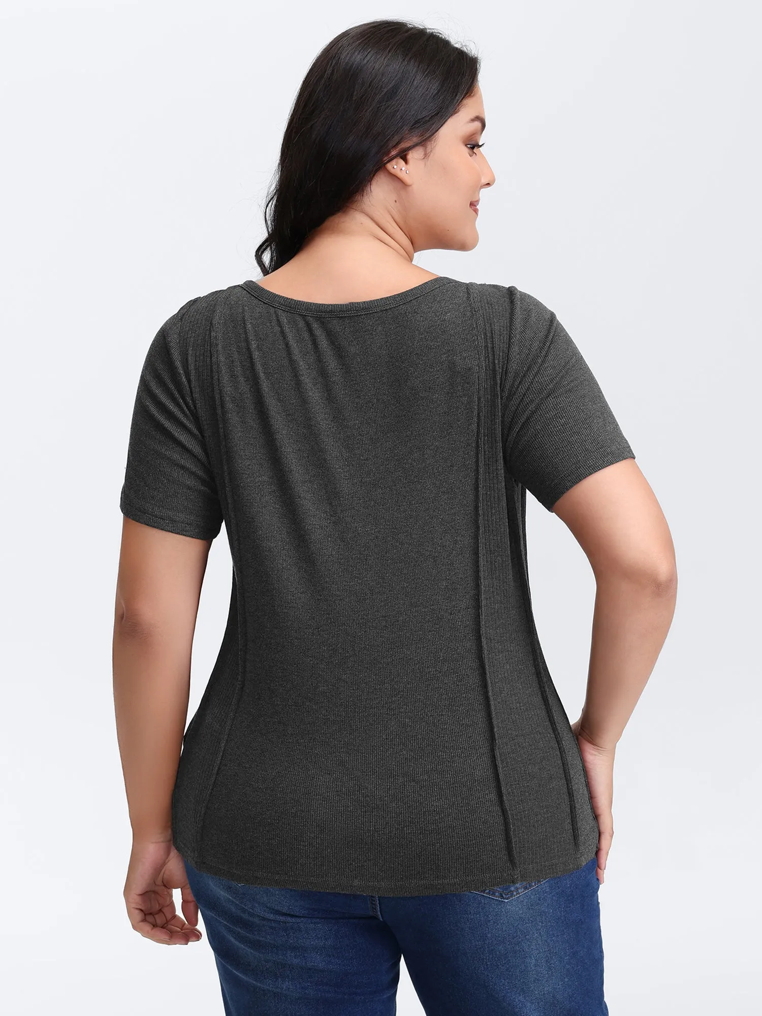 Supersoft Ribbed Split Neckline Fitted T-Shirt sold by Bloomchic product image thumbnail 4