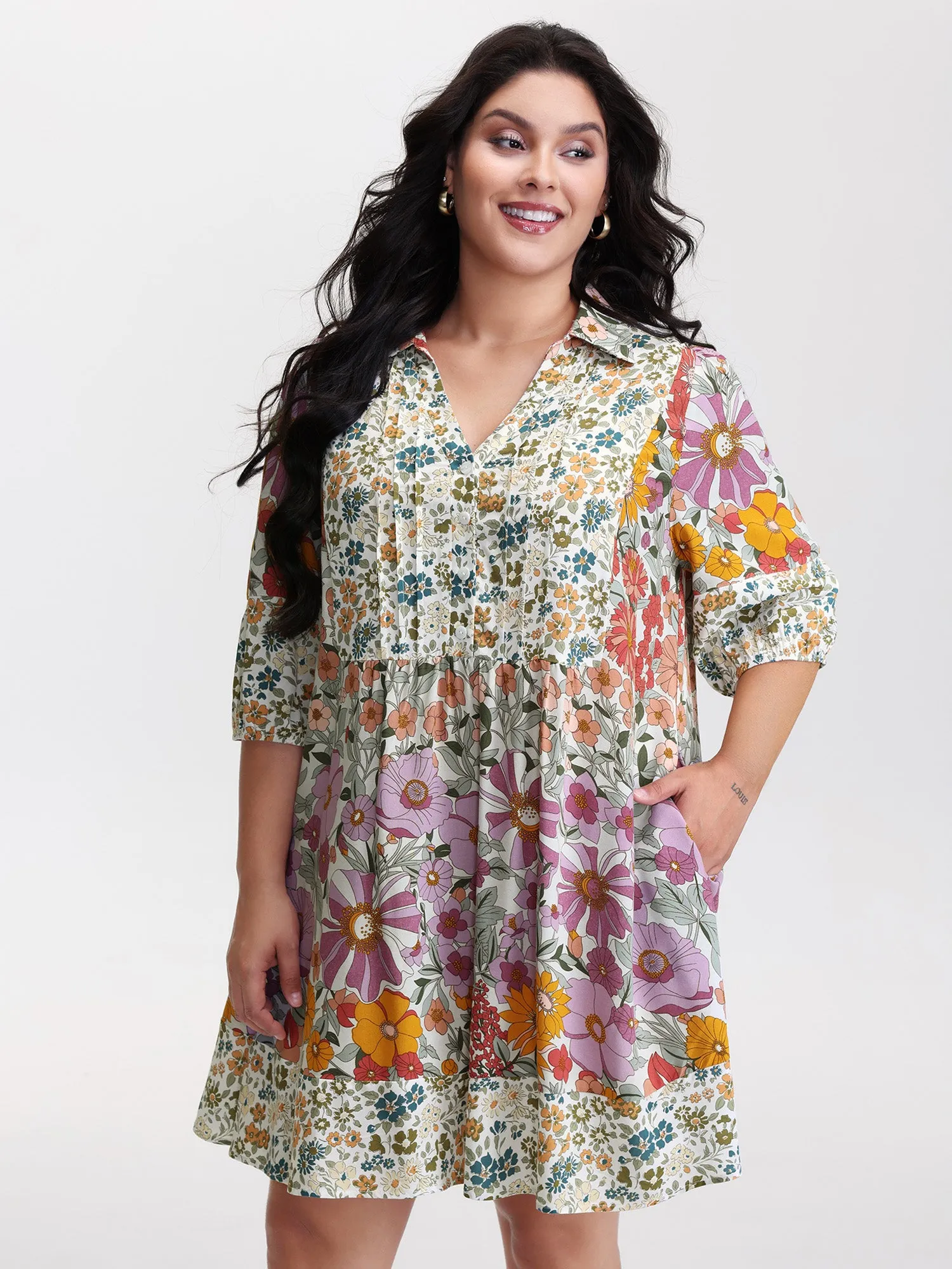 Supersoft Floral Mosaic Collar Mini Dress sold by Bloomchic