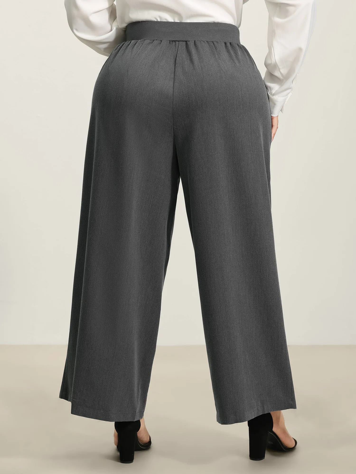 Heather Drawstring Waist Wide-Leg Pants sold by Bloomchic product image thumbnail 5