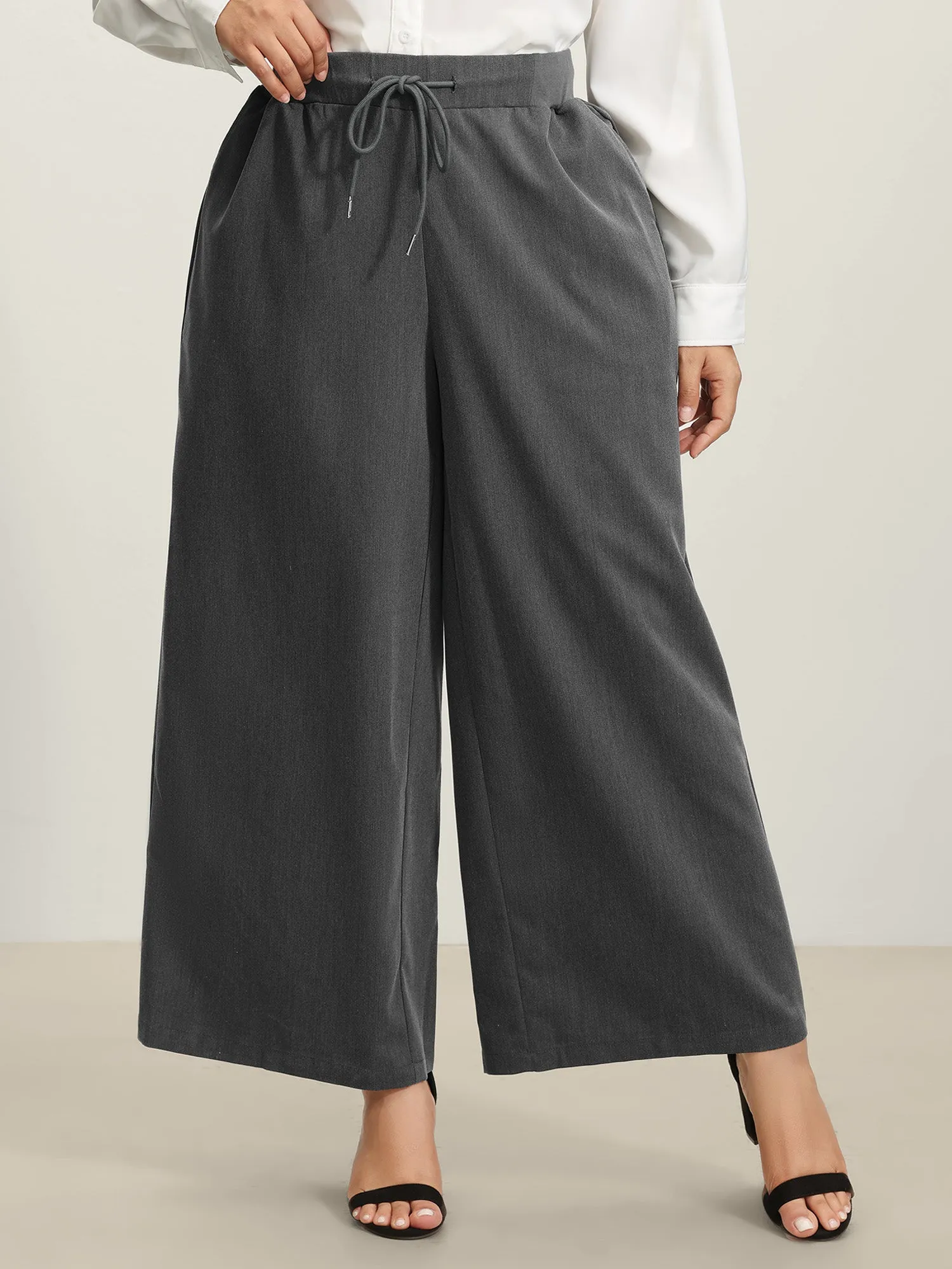 Heather Drawstring Waist Wide-Leg Pants sold by Bloomchic product image thumbnail 2