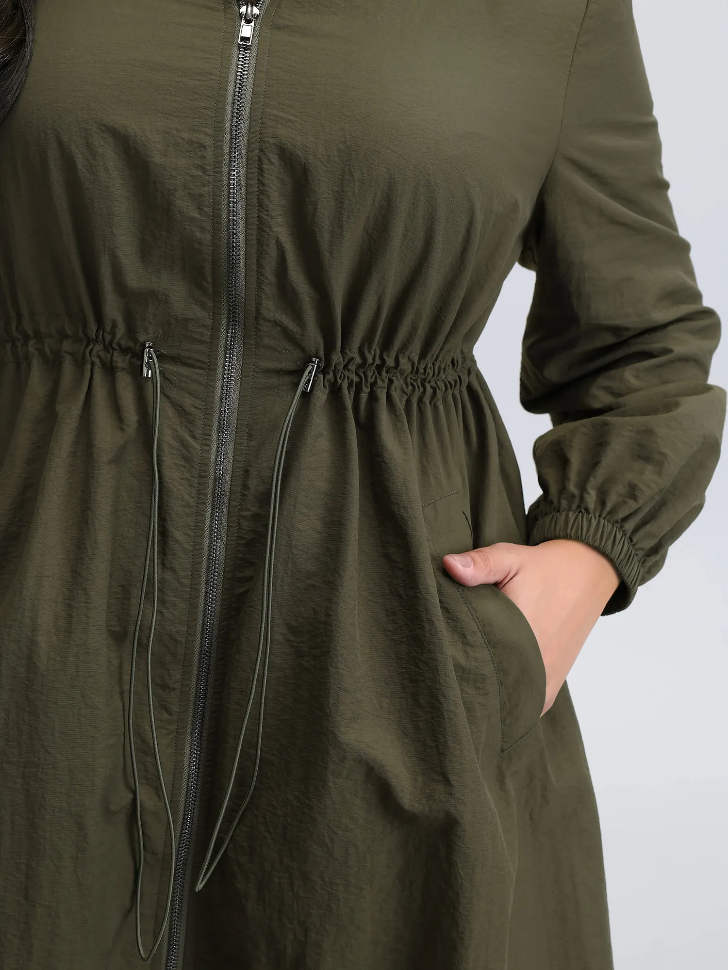 Drawstring Waist Pockets Hooded Coat sold by Bloomchic product image thumbnail 5