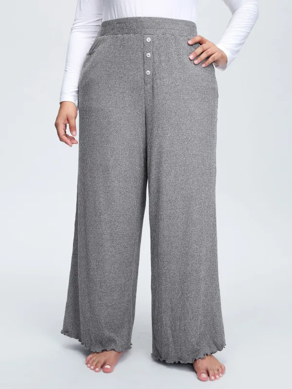 Button Detail Mixed Color Knit Lounge Bottoms sold by Bloomchic