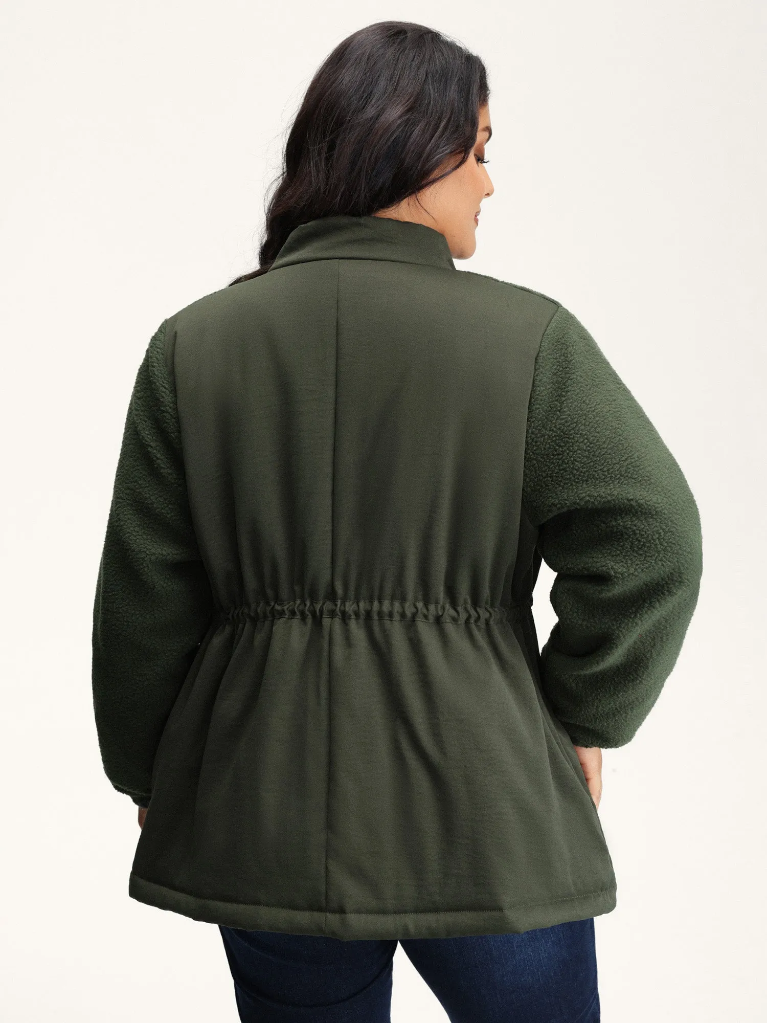 Mixed Fabric Waist Drawstring Quilted Jacket sold by Bloomchic product image thumbnail 5