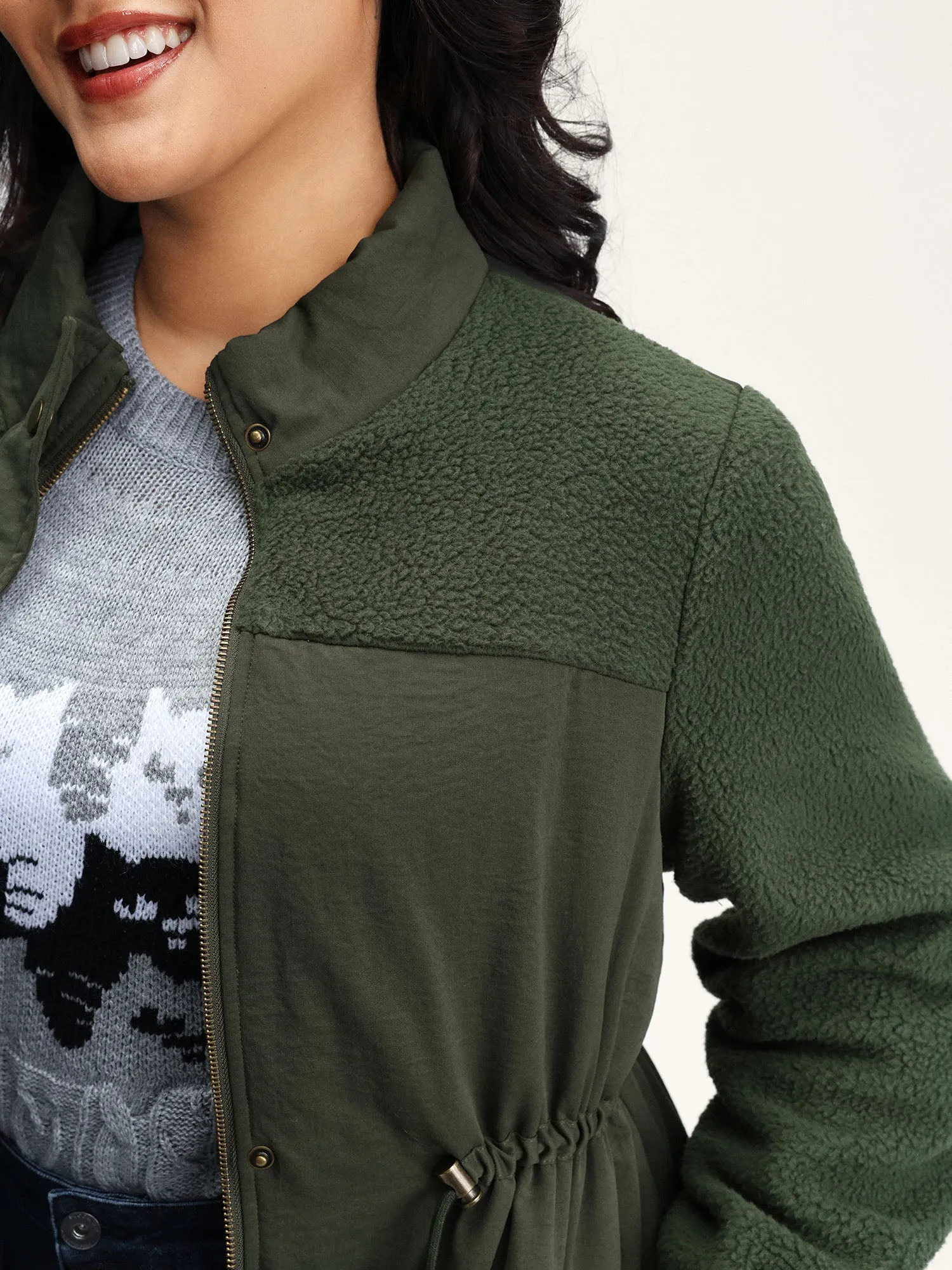 Mixed Fabric Waist Drawstring Quilted Jacket sold by Bloomchic product image thumbnail 4