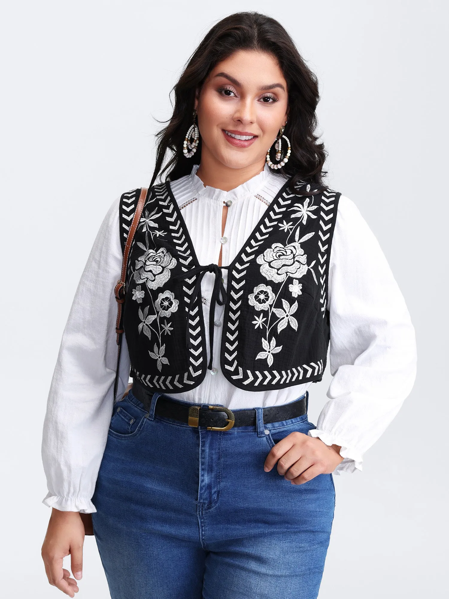 Pure Cotton Textured Embroidered Tie Vest sold by Bloomchic