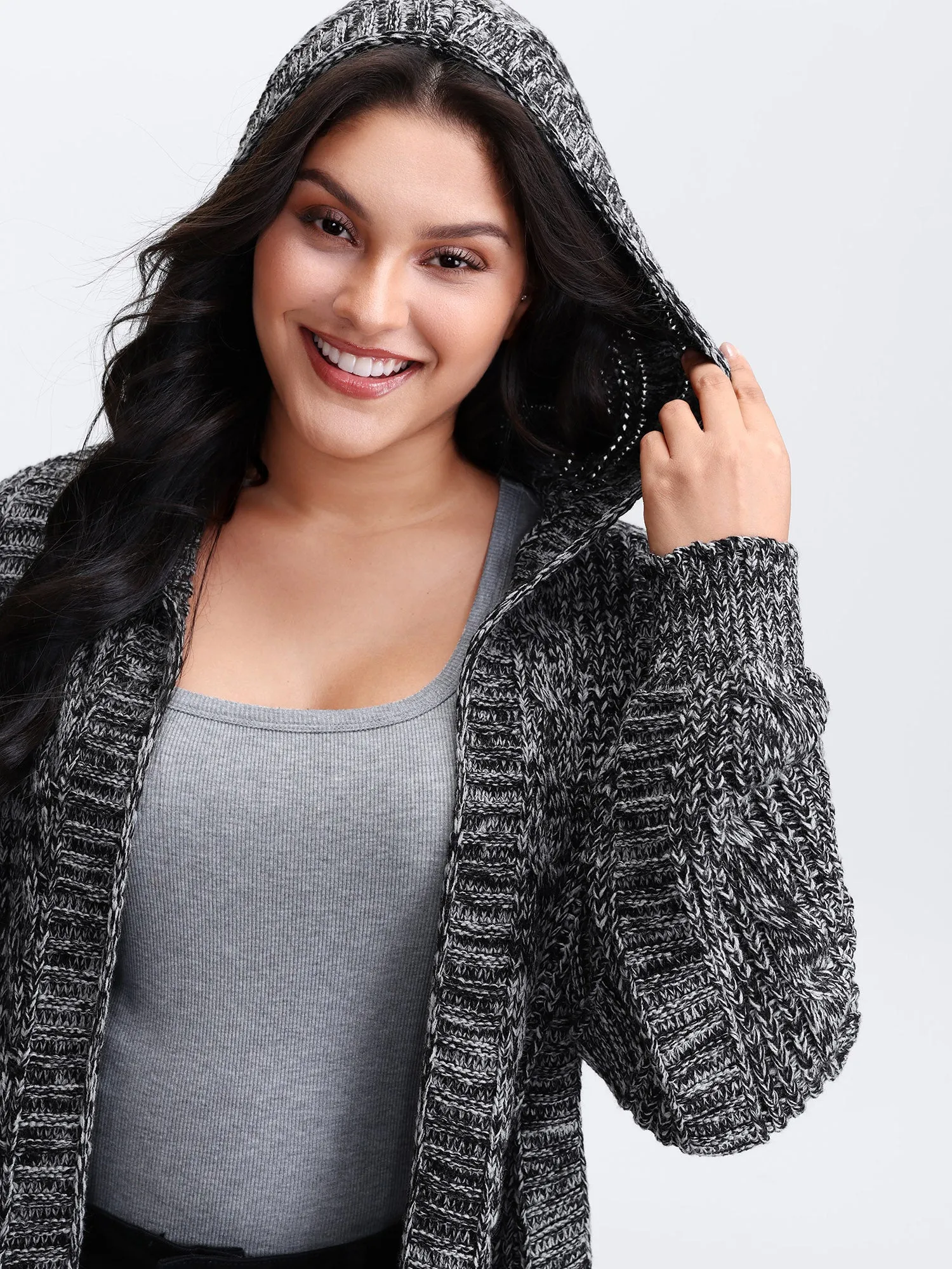 Textured Open Front Hooded Knit Cardigan sold by Bloomchic product image thumbnail 2