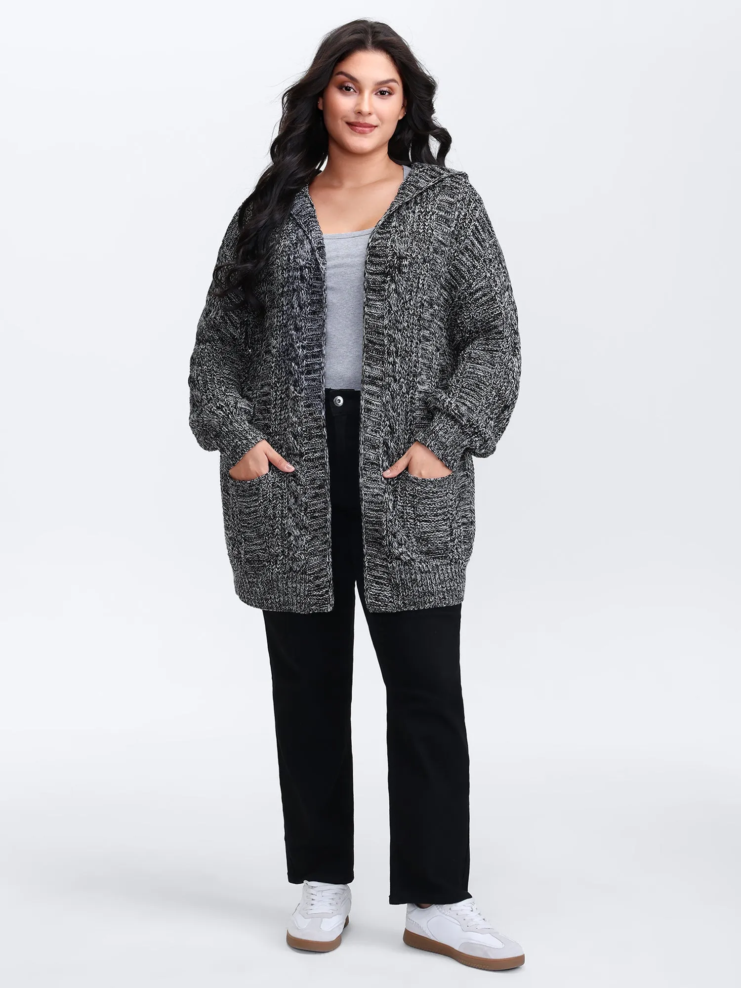 Textured Open Front Hooded Knit Cardigan sold by Bloomchic product image thumbnail 3