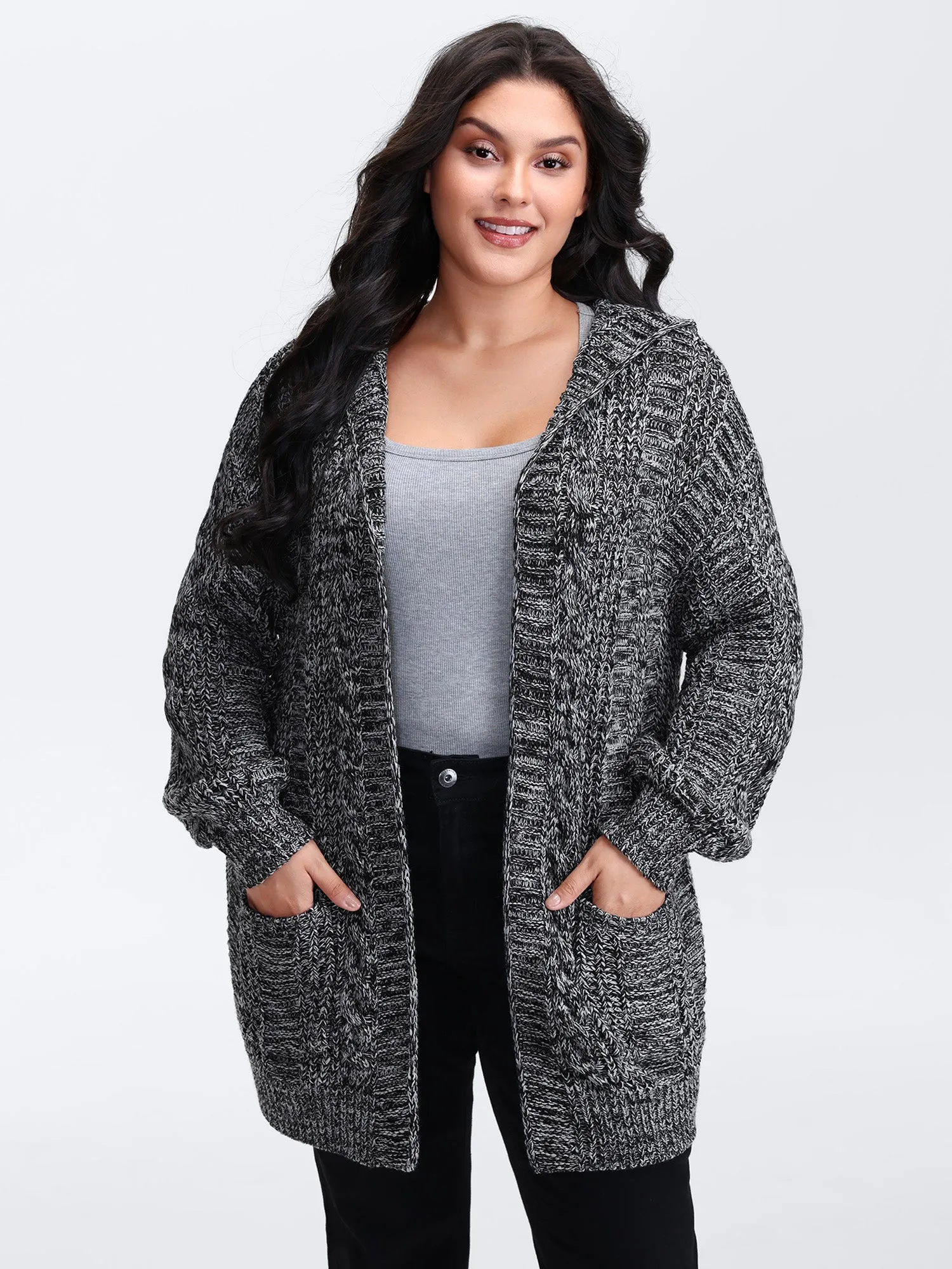 Textured Open Front Hooded Knit Cardigan sold by Bloomchic