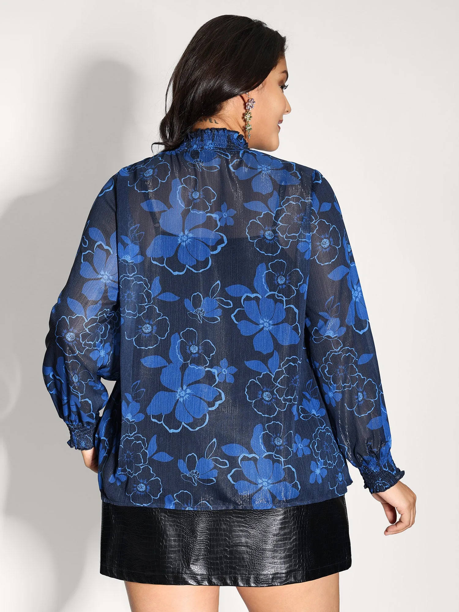 Gold-Threaded Chiffon Floral Print Lined Blouse sold by Bloomchic product image thumbnail 5