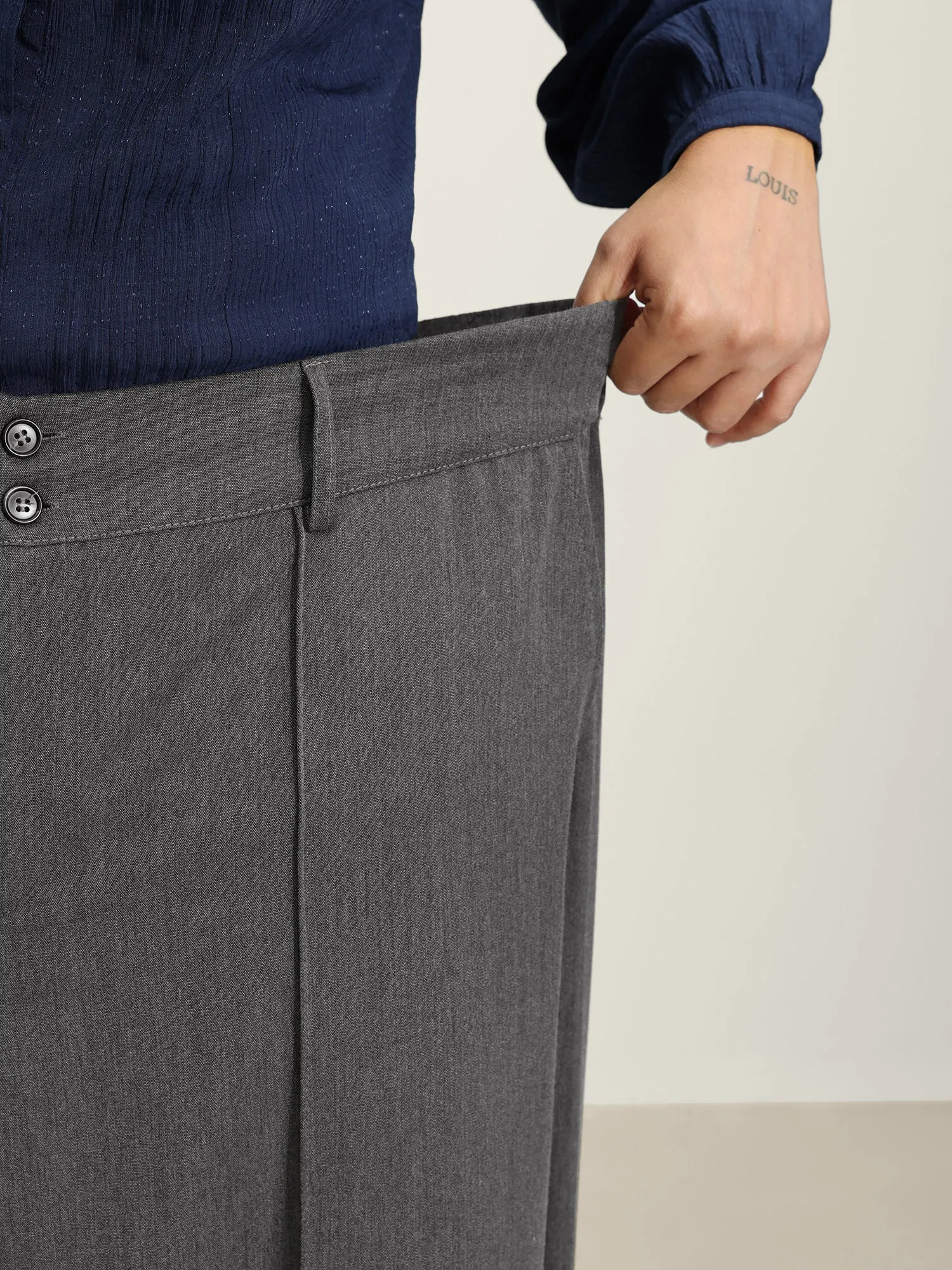 Double-Button Pleated Detail Wide-Leg Pants sold by Bloomchic product image thumbnail 4