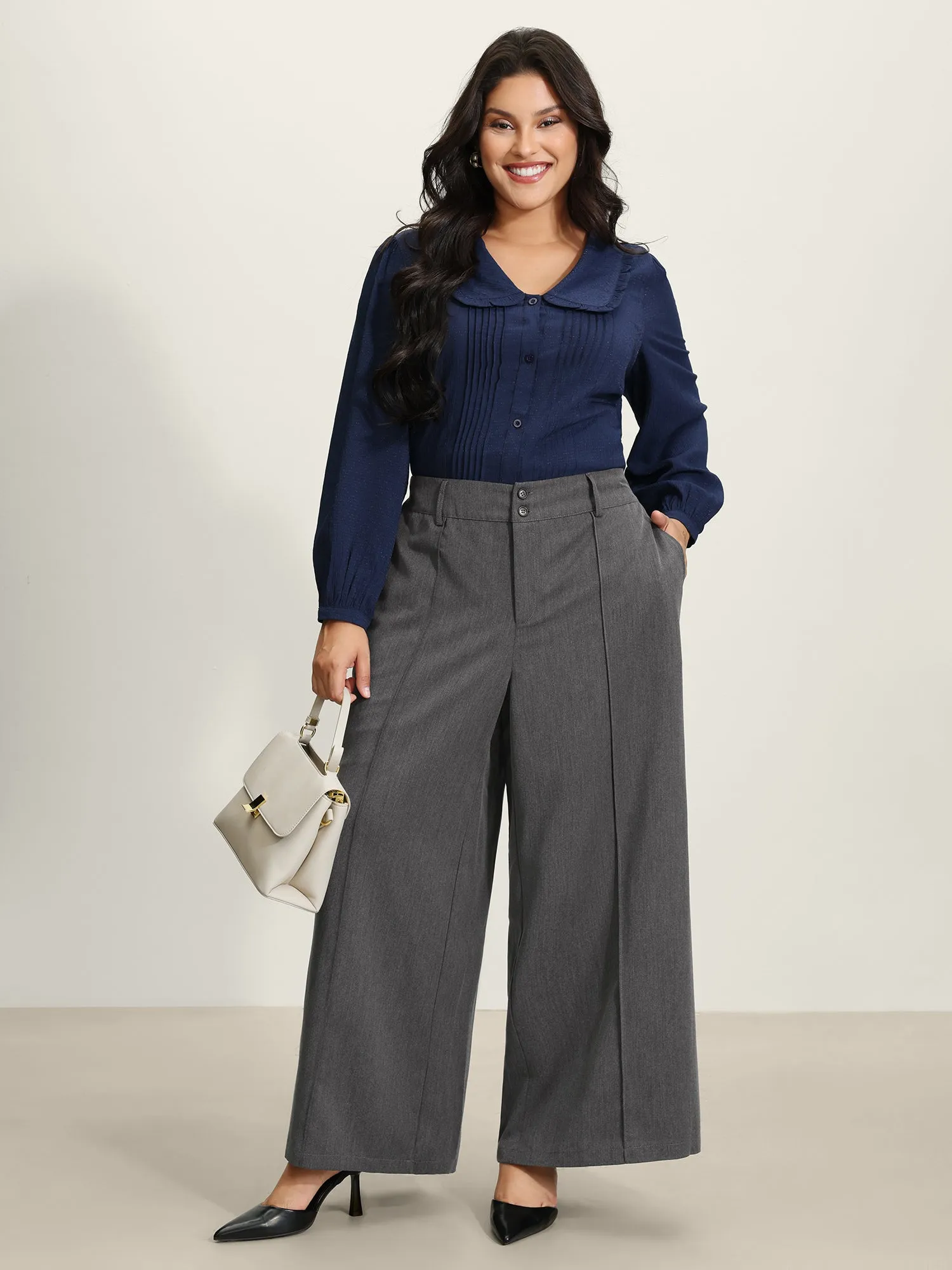 Double-Button Pleated Detail Wide-Leg Pants sold by Bloomchic product image thumbnail 2