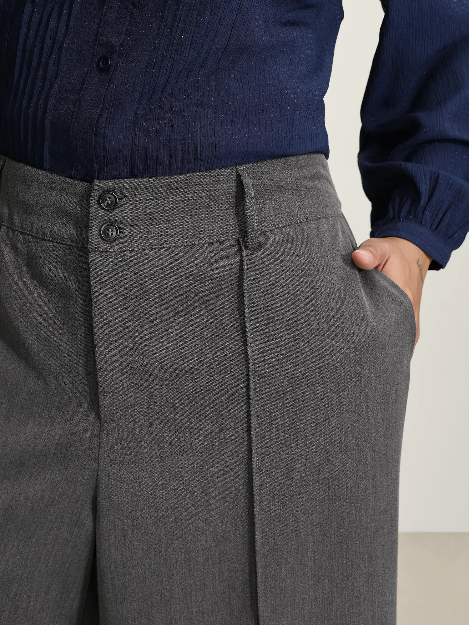 Double-Button Pleated Detail Wide-Leg Pants sold by Bloomchic product image thumbnail 3