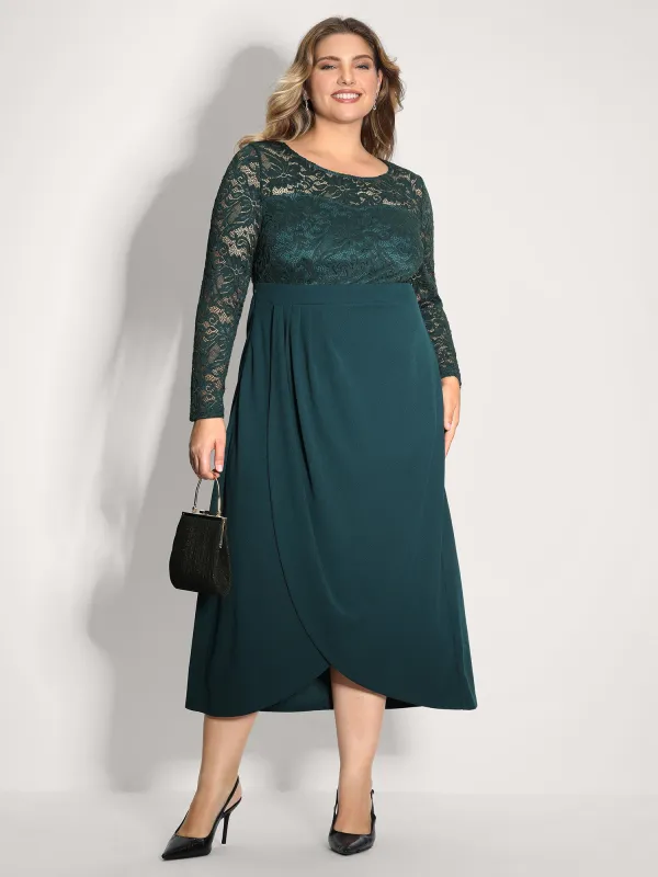 Wrap Hem Lace Sleeve Midi Dress sold by Bloomchic