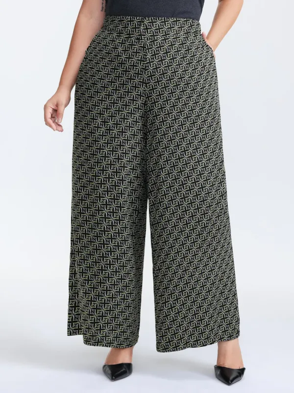 Geometric Print Stretchy Waist Wide-Leg Pants made by Bloomchic