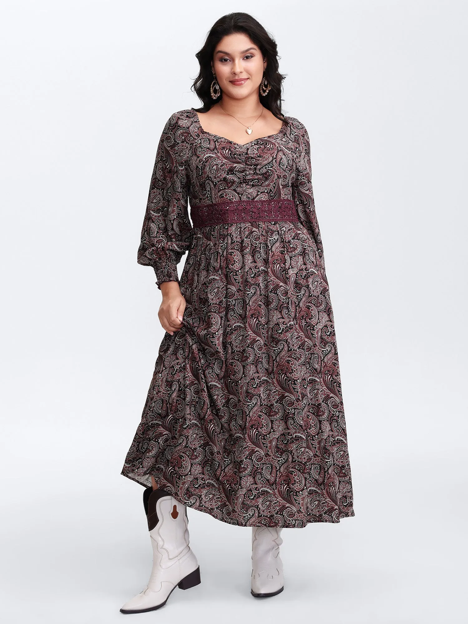 Paisley Print Lace Patchwork Midi Dress sold by Bloomchic product image thumbnail 3