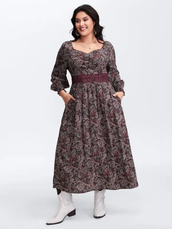 Paisley Print Lace Patchwork Midi Dress sold by Bloomchic