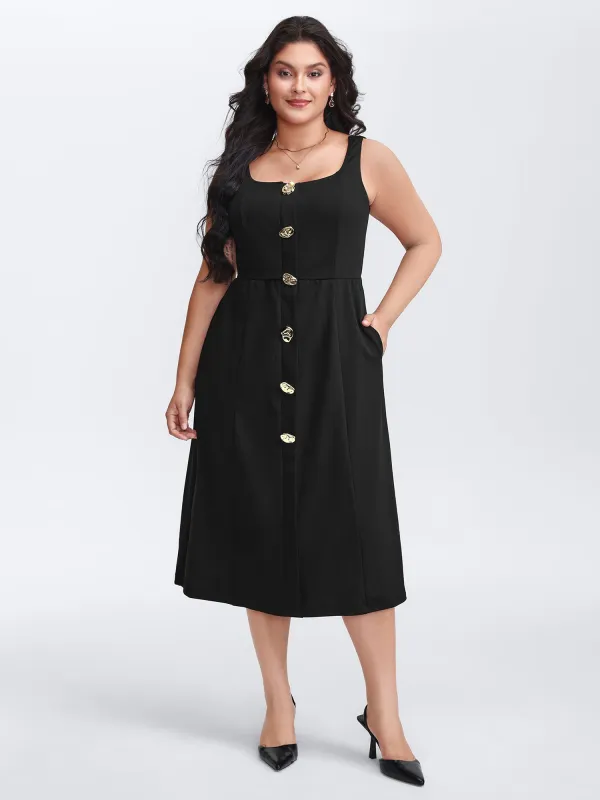Metal Buttons Side Pockets Midi Dress sold by Bloomchic