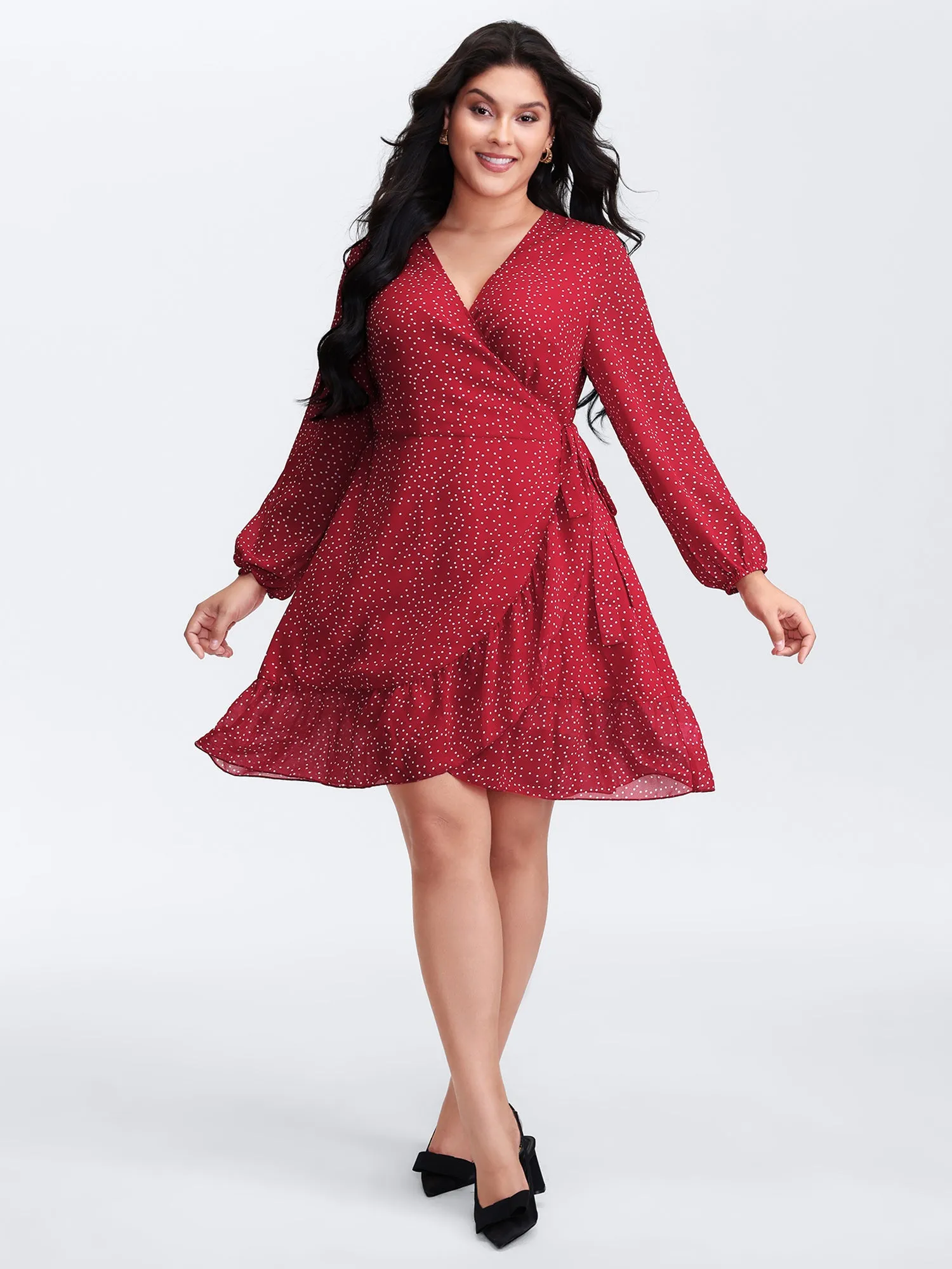 Polka Dot Ruffle Hem Wrap Dress sold by Bloomchic product image thumbnail 3