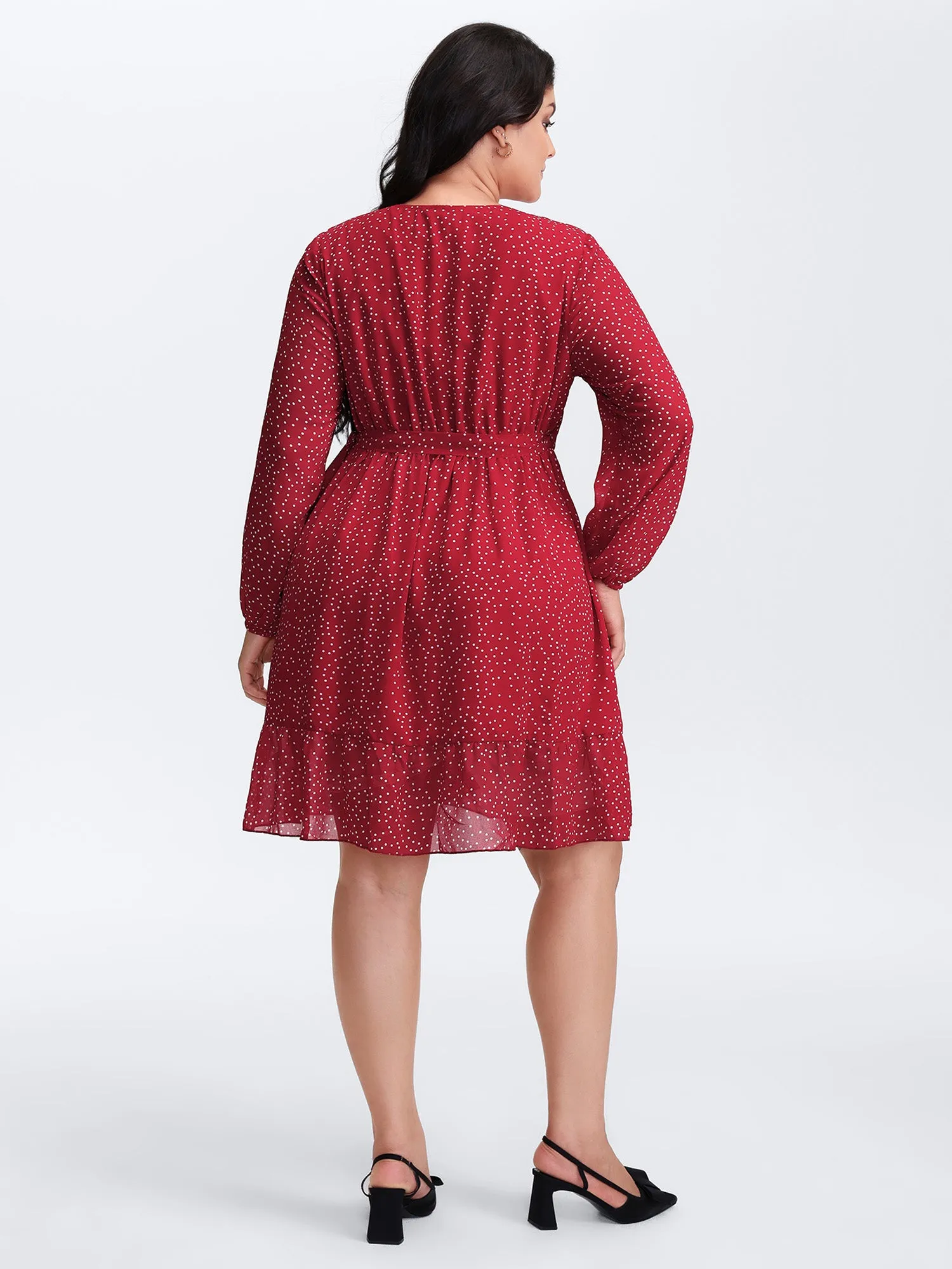 Polka Dot Ruffle Hem Wrap Dress sold by Bloomchic product image thumbnail 4