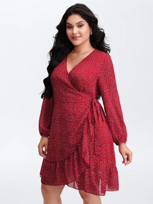 Polka Dot Ruffle Hem Wrap Dress sold by Bloomchic