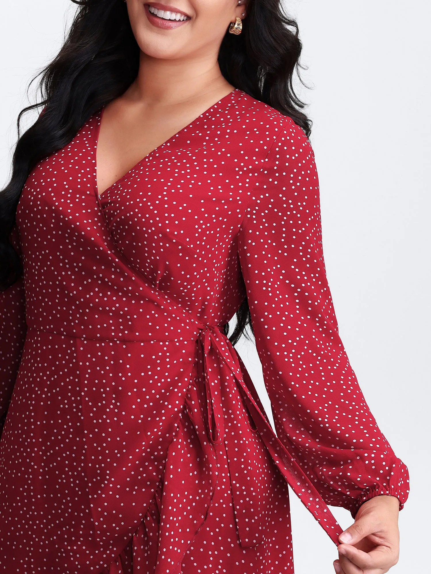 Polka Dot Ruffle Hem Wrap Dress sold by Bloomchic product image thumbnail 2