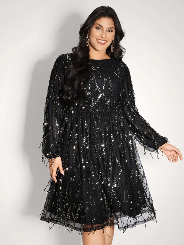 Back Bow Tie Fringe Sequin Midi Dress sold by Bloomchic