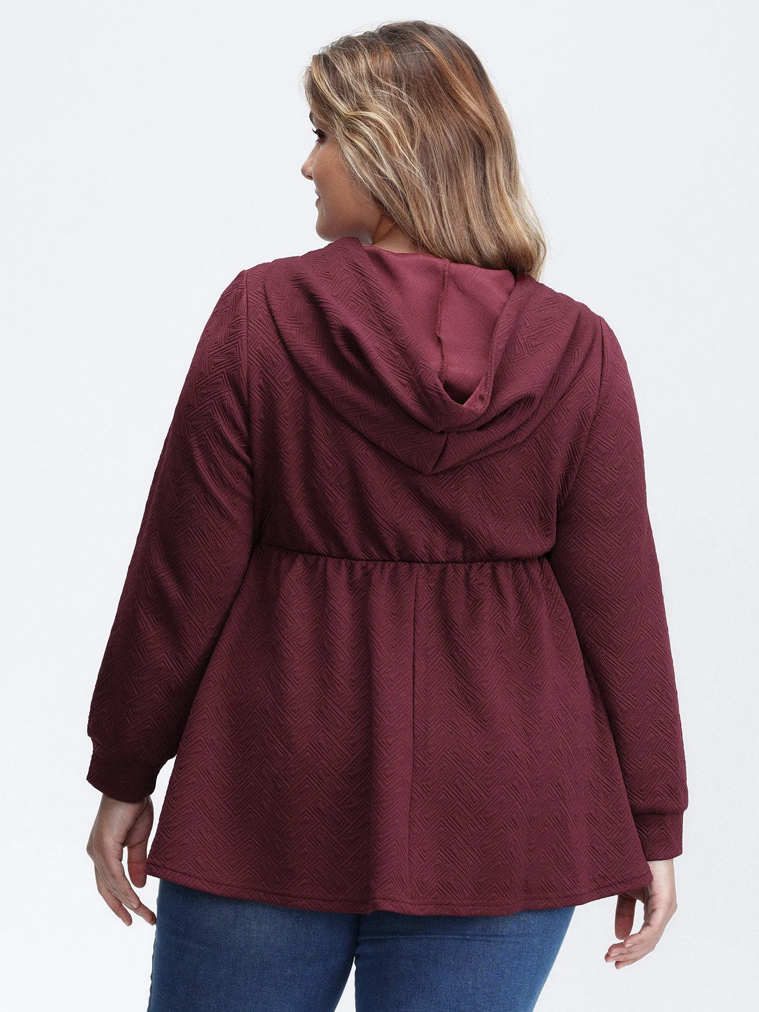 Textured Drawstring Overlap Hem Hooded Sweatshirt sold by Bloomchic product image thumbnail 4