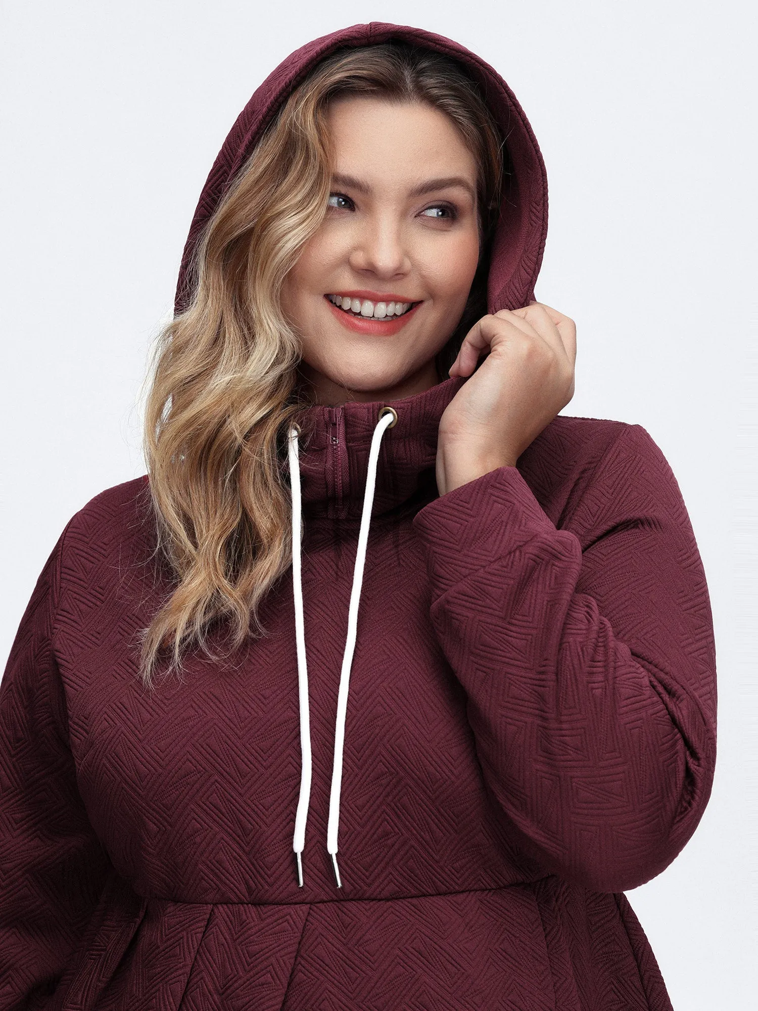 Textured Drawstring Overlap Hem Hooded Sweatshirt sold by Bloomchic product image thumbnail 2