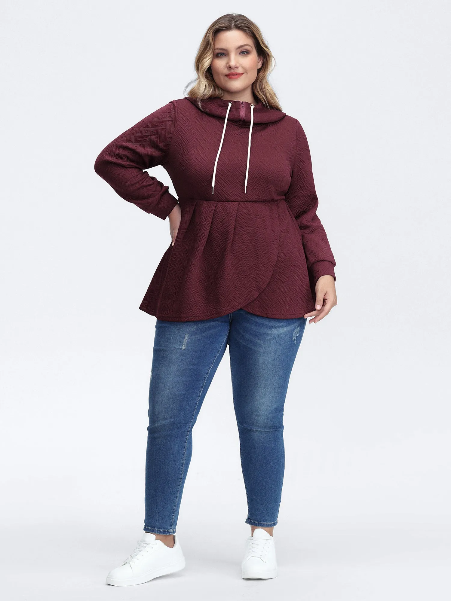 Textured Drawstring Overlap Hem Hooded Sweatshirt sold by Bloomchic product image thumbnail 3