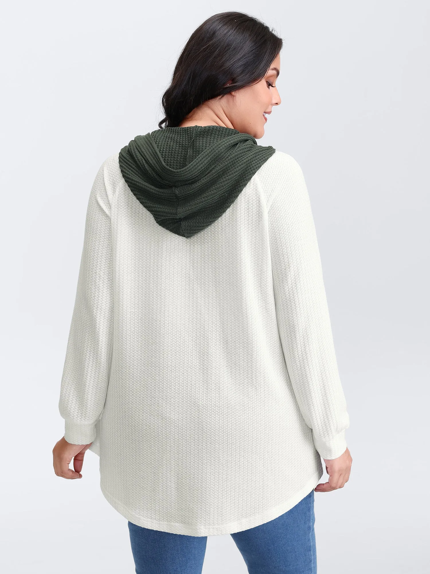 Overlap Hem Color Block Hooded Waffle Sweatshirt sold by Bloomchic product image thumbnail 5