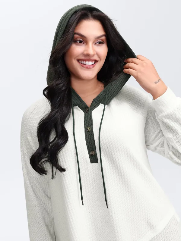 Overlap Hem Color Block Hooded Waffle Sweatshirt sold by Bloomchic