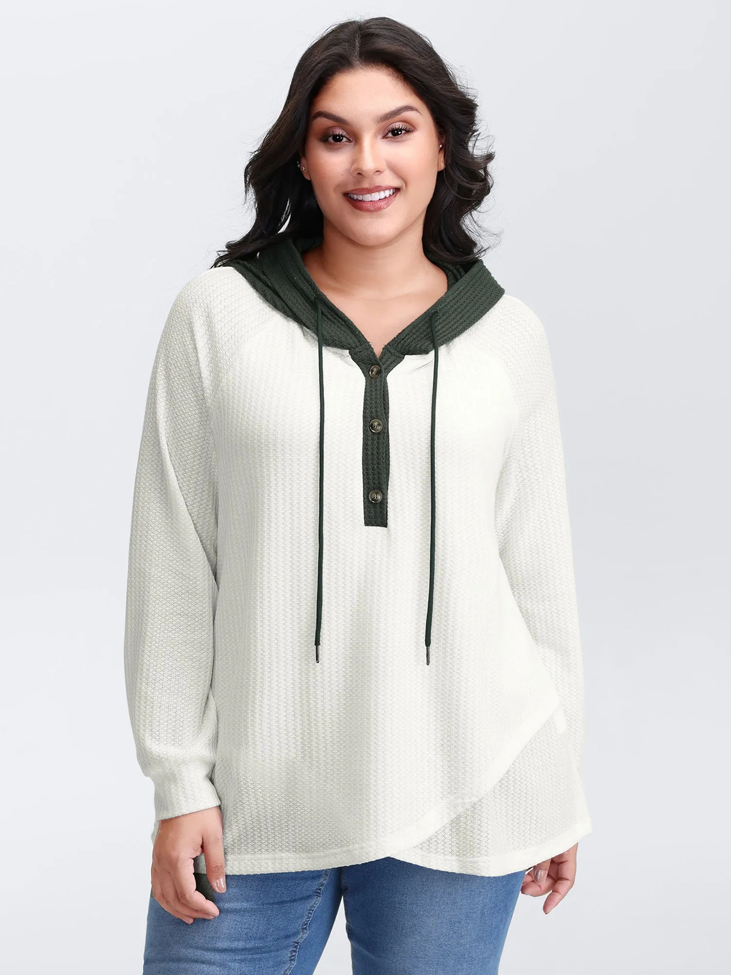 Overlap Hem Color Block Hooded Waffle Sweatshirt sold by Bloomchic product image thumbnail 2