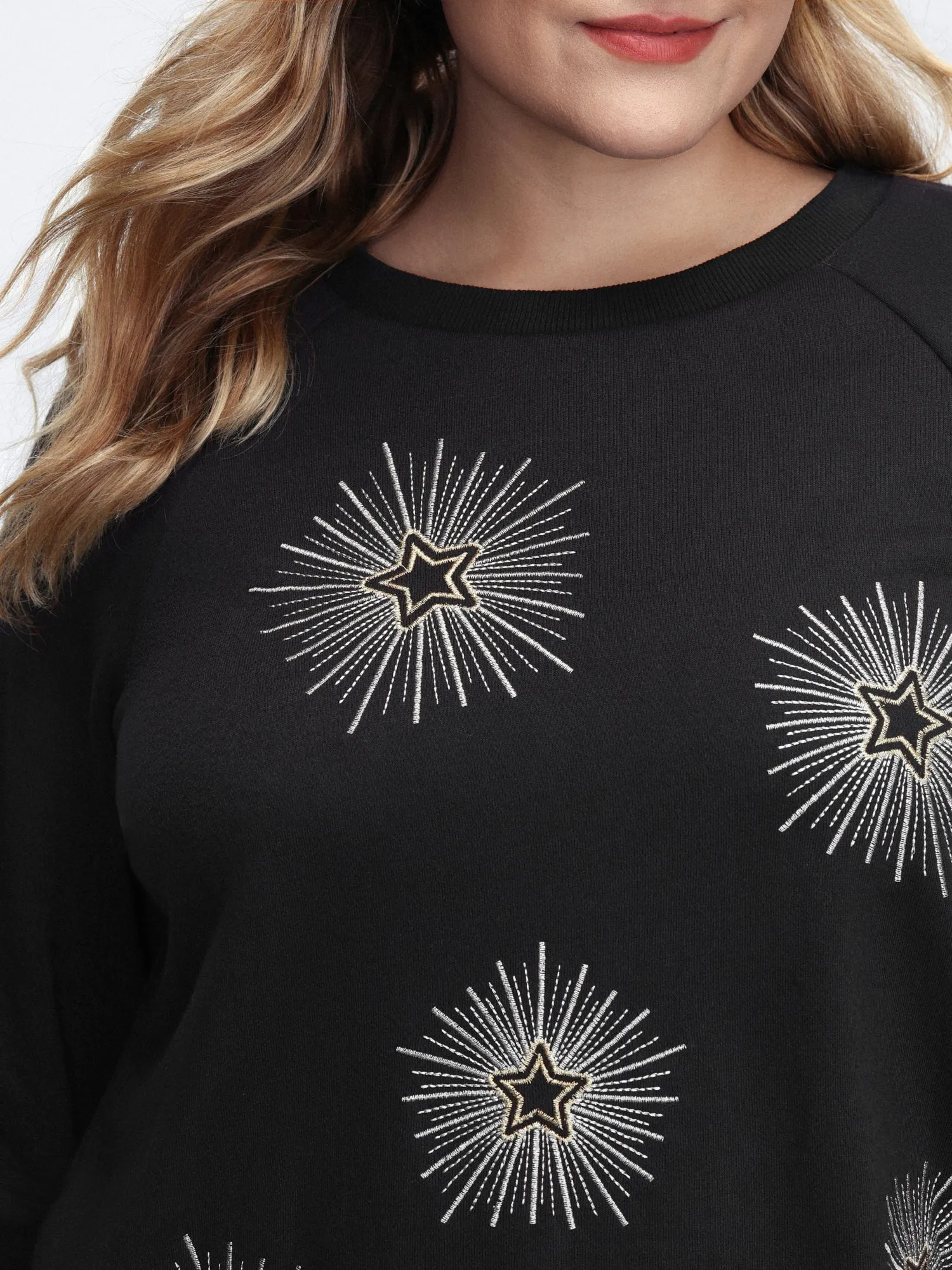 Star Embroidery Round Neck Sweatshirt sold by Bloomchic product image thumbnail 2