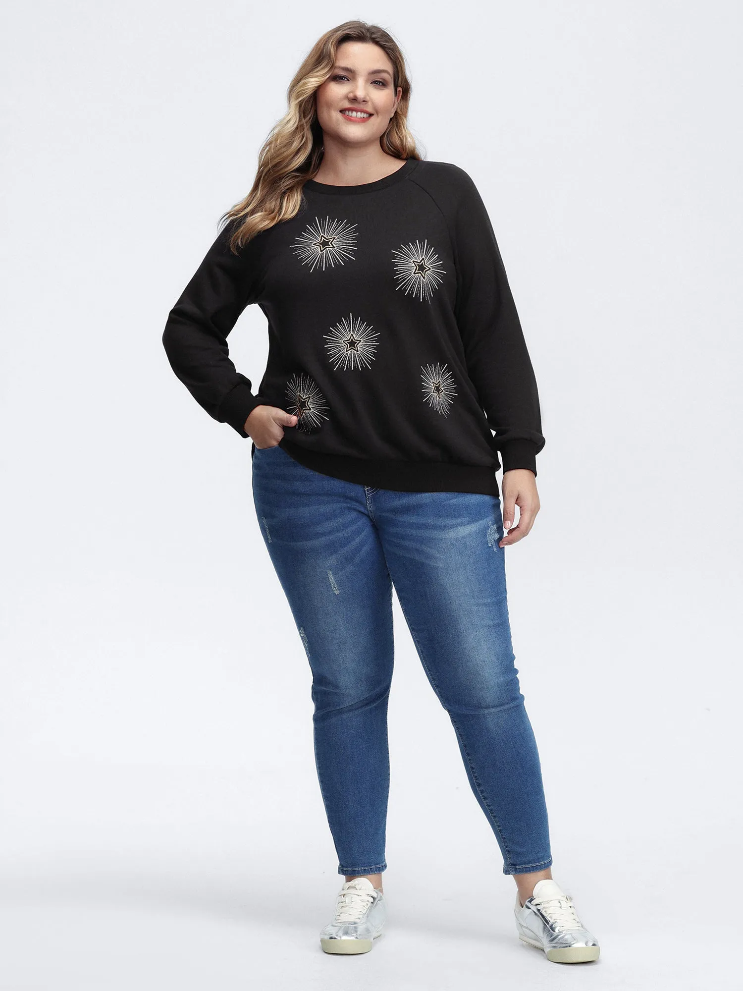 Star Embroidery Round Neck Sweatshirt sold by Bloomchic product image thumbnail 3
