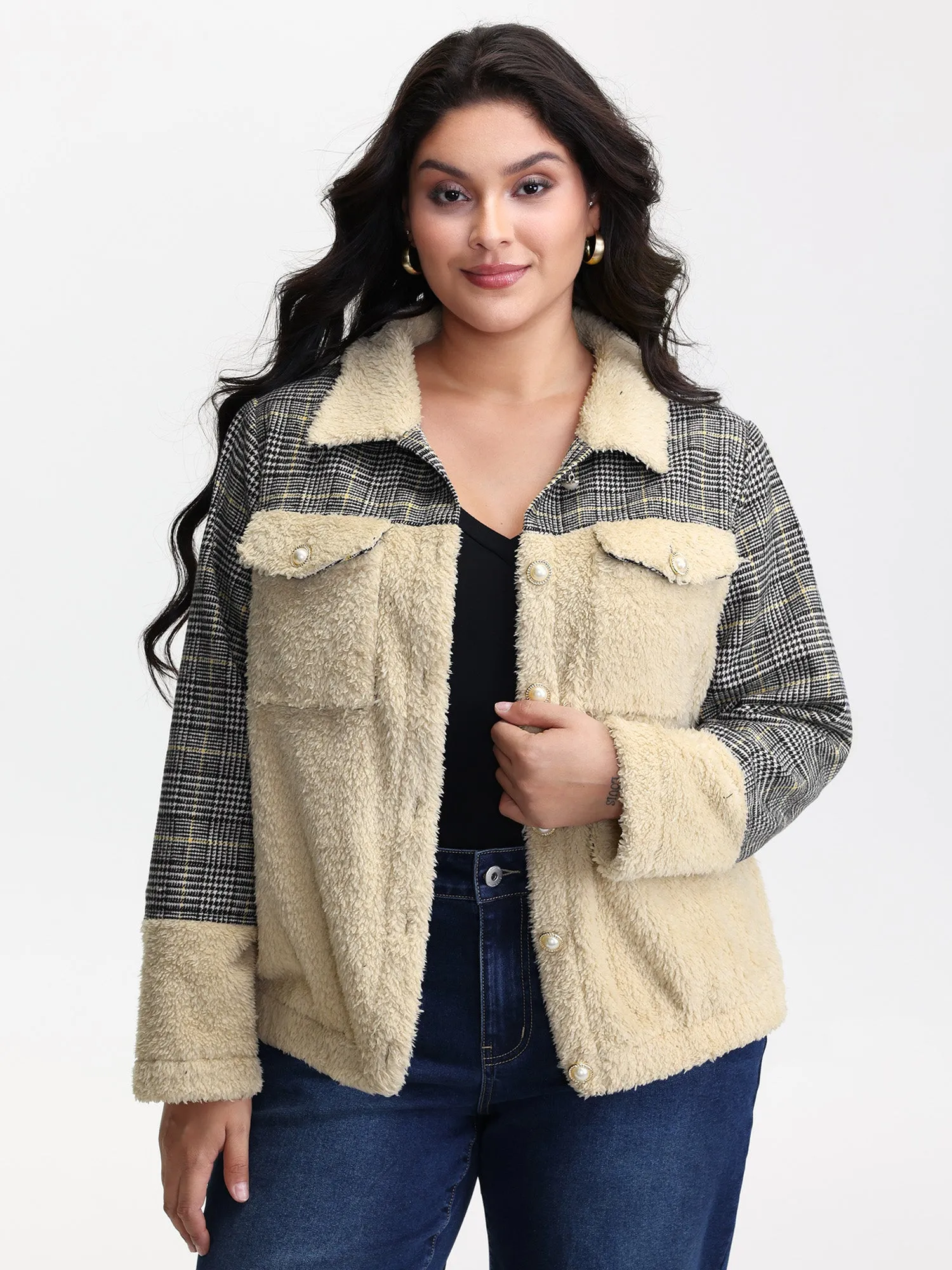 Plush Patchwork Patch Pockets Jacket sold by Bloomchic