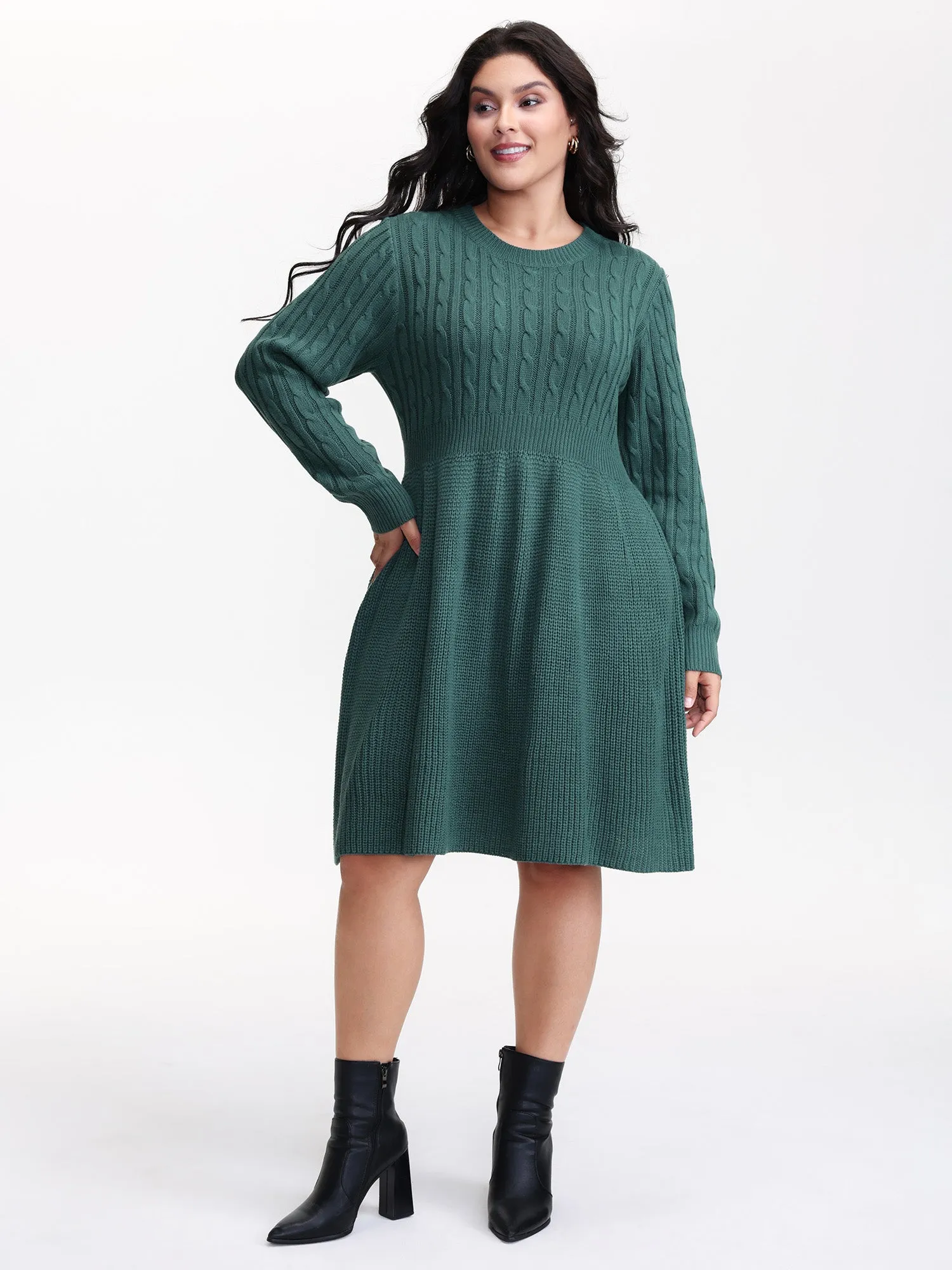 Back Cut Out Bows Cable Knit Sweater Dress sold by Bloomchic product image thumbnail 4